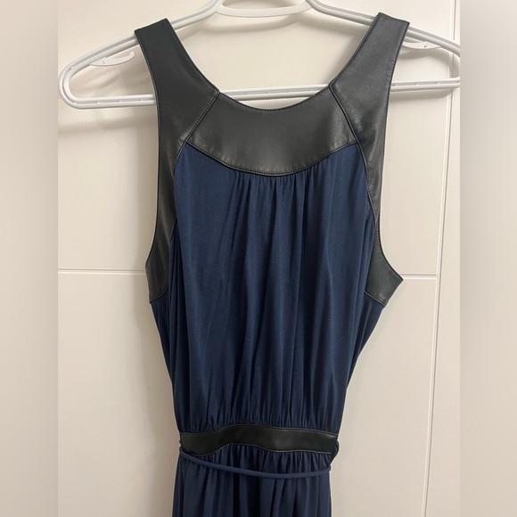 BCBG navy blue dress with black leather trim - Picture 4 of 6
